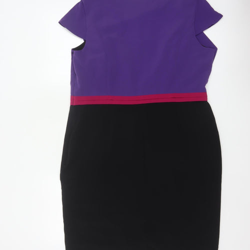 Per Una Women Multicoloured Size 18 Pencil Dress Ruffle Workwear