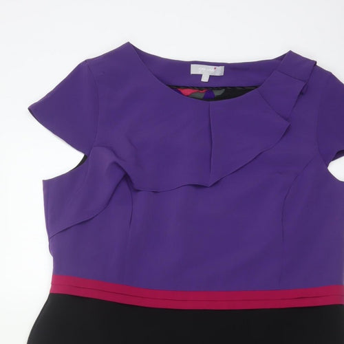 Per Una Women Multicoloured Size 18 Pencil Dress Ruffle Workwear