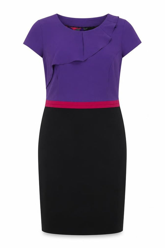 Front view of Per Una Women Multicoloured, size 18, Pencil Dress Ruffle Workwear