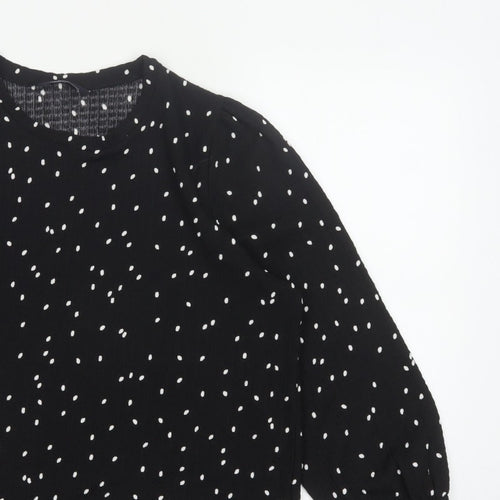 M&S Women Black Polka Dot Size 14 Balloon Sleeve Blouse