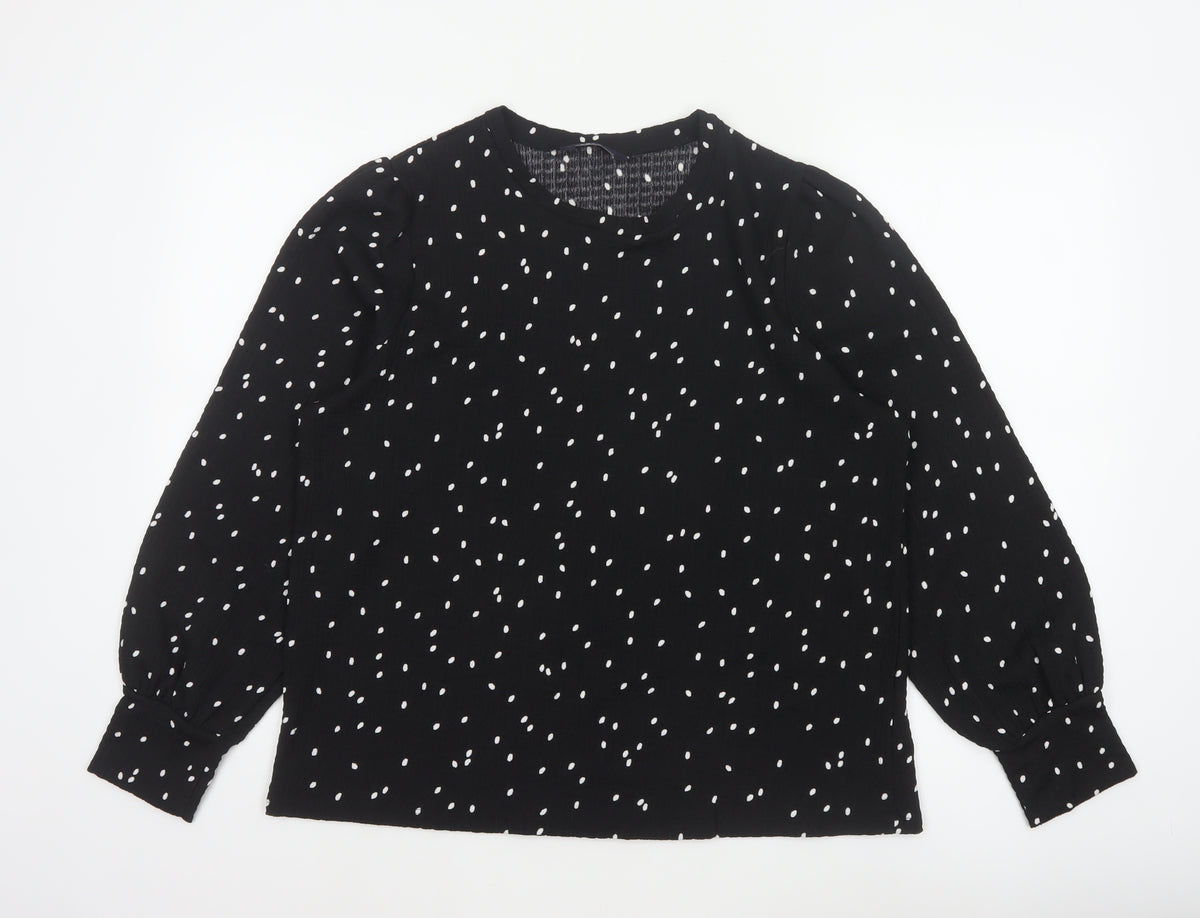 M&S Women Black Polka Dot Size 14 Balloon Sleeve Blouse