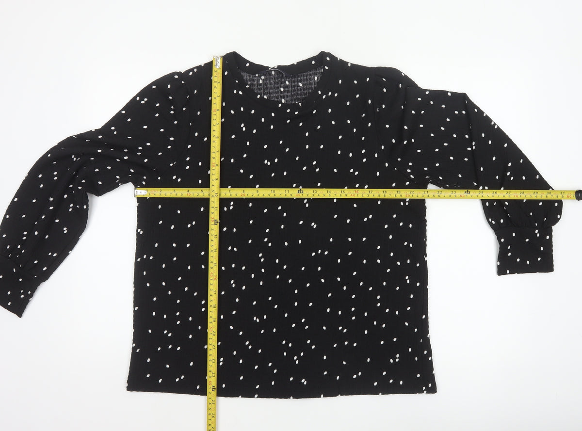 M&S Women Black Polka Dot Size 14 Balloon Sleeve Blouse