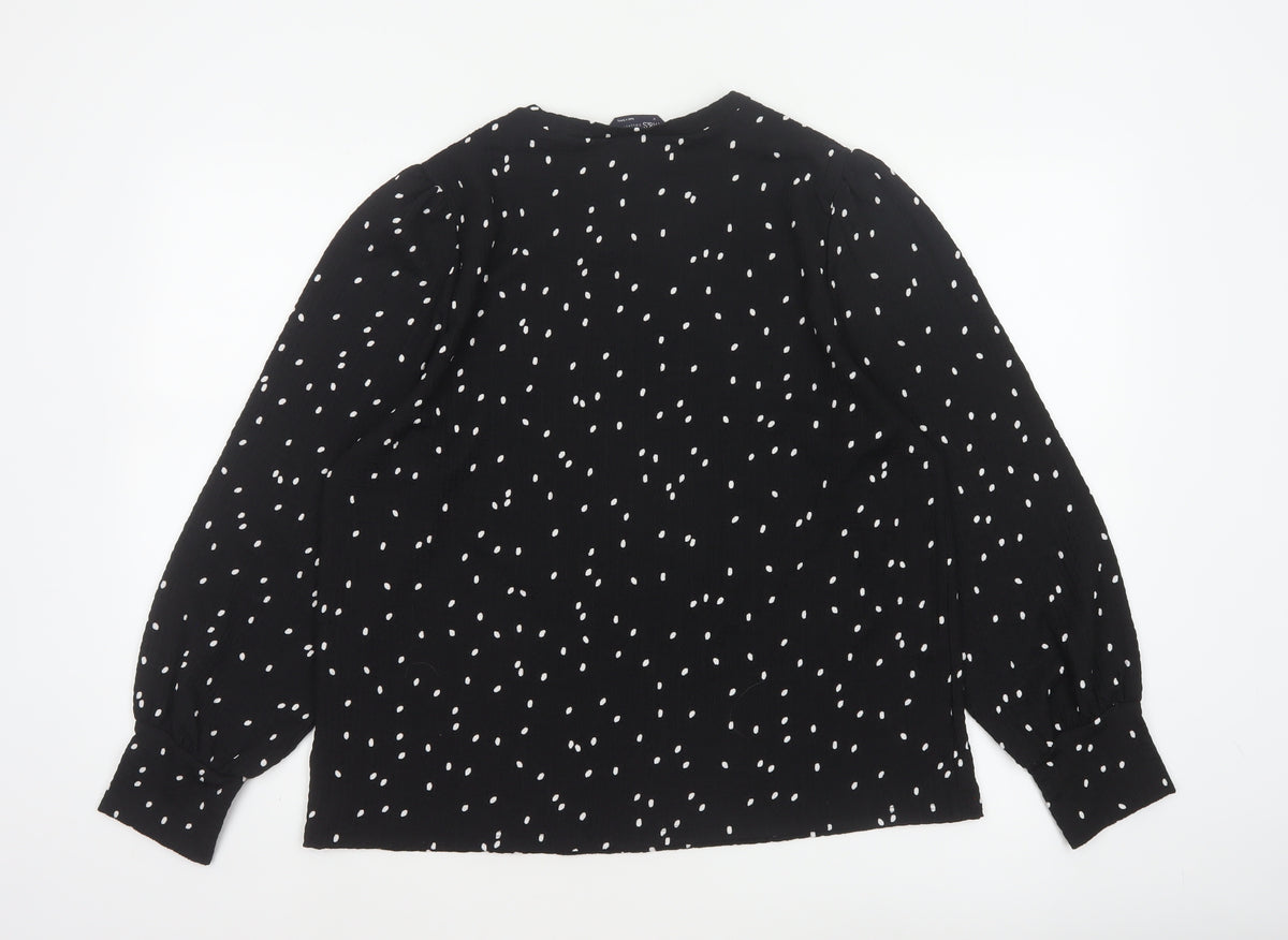 M&S Women Black Polka Dot Size 14 Balloon Sleeve Blouse