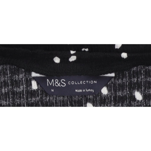 M&S Women Black Polka Dot Size 14 Balloon Sleeve Blouse