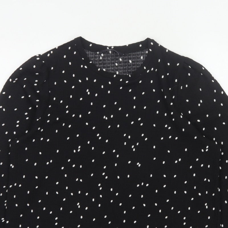 M&S Women Black Polka Dot Size 14 Balloon Sleeve Blouse