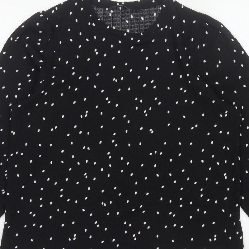 M&S Women Black Polka Dot Size 14 Balloon Sleeve Blouse