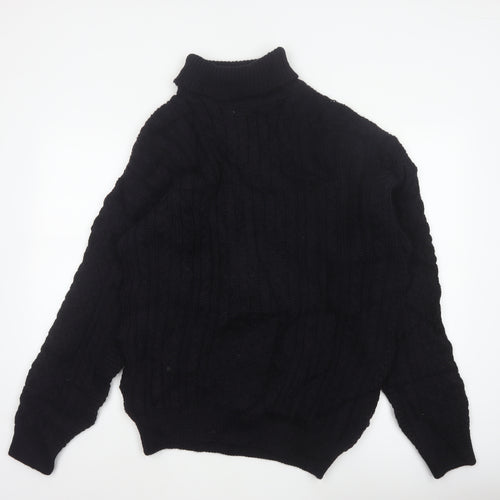 Peregrine Men’s Black XL Pure New Wool Cable Knit Roll Neck Jumper