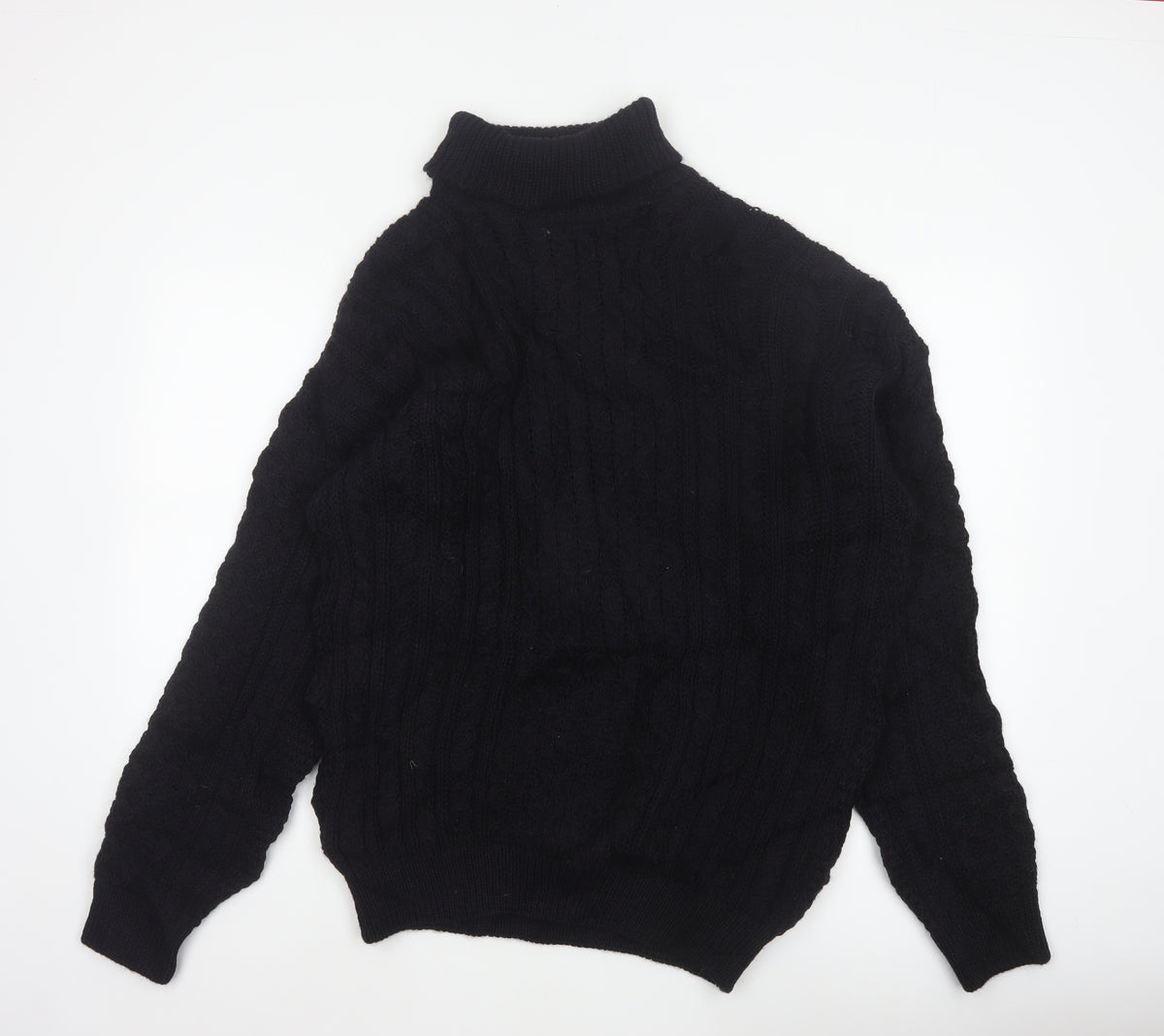 Peregrine Men’s Black XL Pure New Wool Cable Knit Roll Neck Jumper