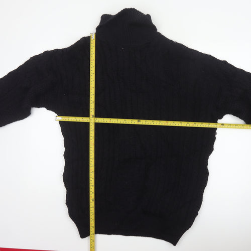 Peregrine Men’s Black XL Pure New Wool Cable Knit Roll Neck Jumper