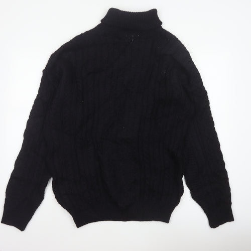 Peregrine Men’s Black XL Pure New Wool Cable Knit Roll Neck Jumper