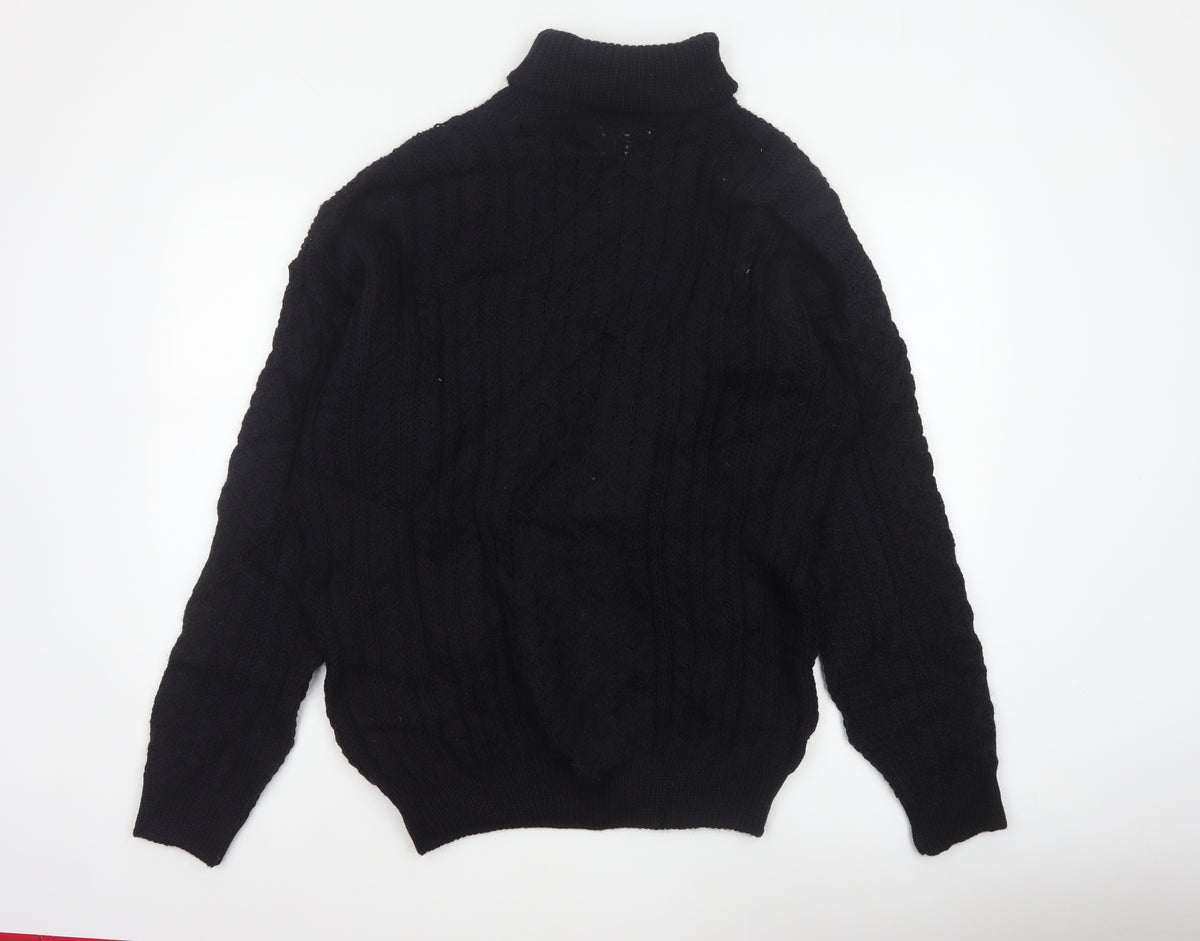 Peregrine Men’s Black XL Pure New Wool Cable Knit Roll Neck Jumper