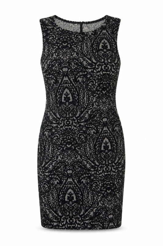 Front view of Clook Women’s Black Paisley Bodycon Sleeveless Dress UK 14