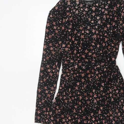 Topshop Women Black Star Print Petite UK 8 Pleated Wrap Dress