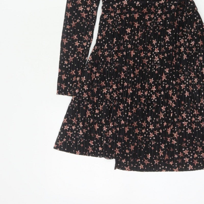 Topshop Women Black Star Print Petite UK 8 Pleated Wrap Dress