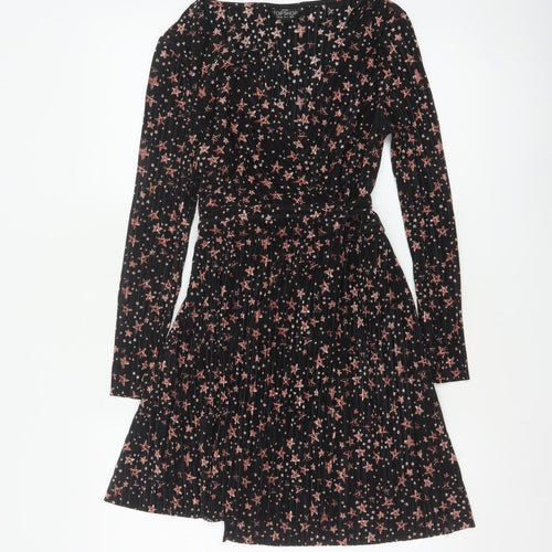 Topshop Women Black Star Print Petite UK 8 Pleated Wrap Dress