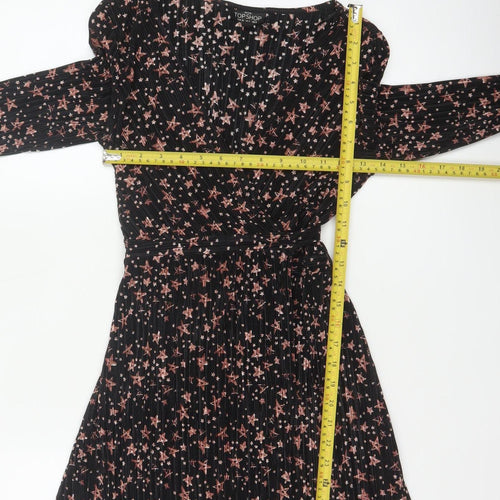 Topshop Women Black Star Print Petite UK 8 Pleated Wrap Dress