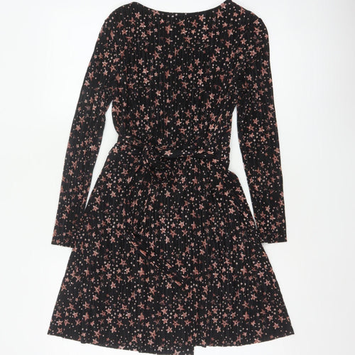 Topshop Women Black Star Print Petite UK 8 Pleated Wrap Dress