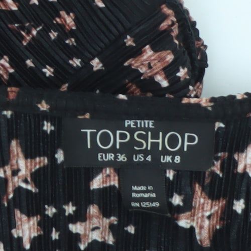 Topshop Women Black Star Print Petite UK 8 Pleated Wrap Dress