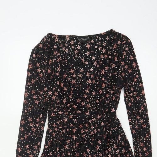 Topshop Women Black Star Print Petite UK 8 Pleated Wrap Dress