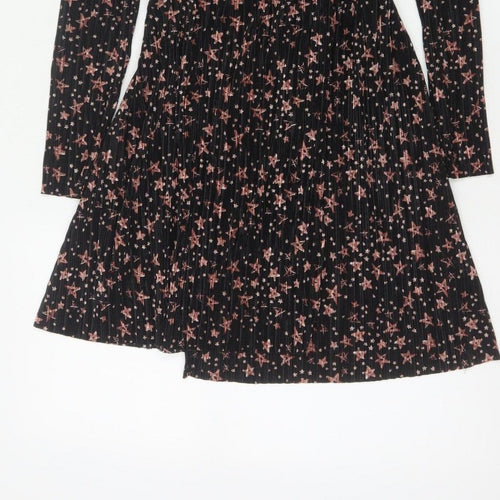 Topshop Women Black Star Print Petite UK 8 Pleated Wrap Dress