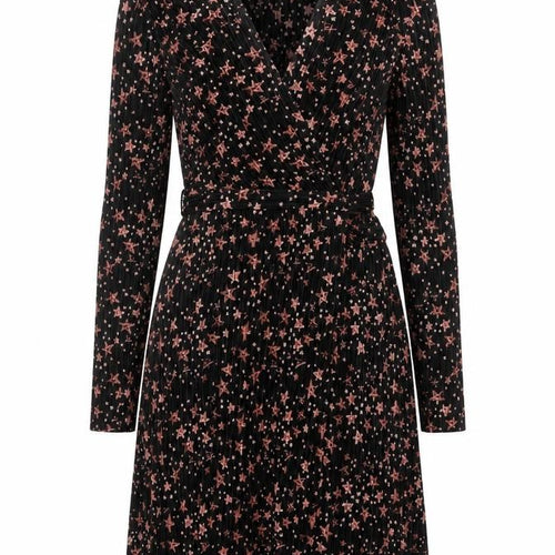 Topshop Women Black Star Print Petite UK 8 Pleated Wrap Dress