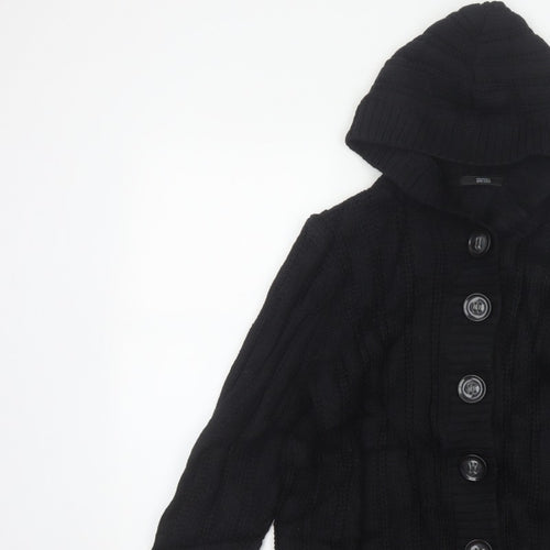Marks & Spencer Women Black Size 18 Hooded Cable Knit Cardigan