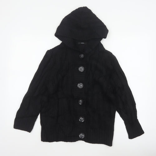 Marks & Spencer Women Black Size 18 Hooded Cable Knit Cardigan