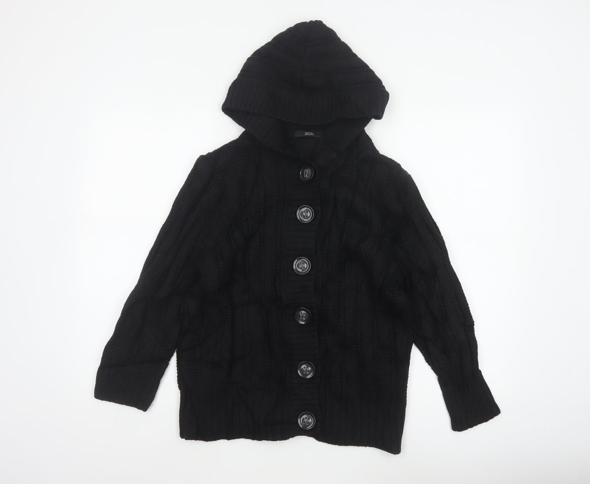 Marks & Spencer Women Black Size 18 Hooded Cable Knit Cardigan