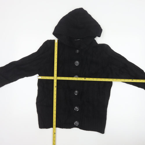 Marks & Spencer Women Black Size 18 Hooded Cable Knit Cardigan