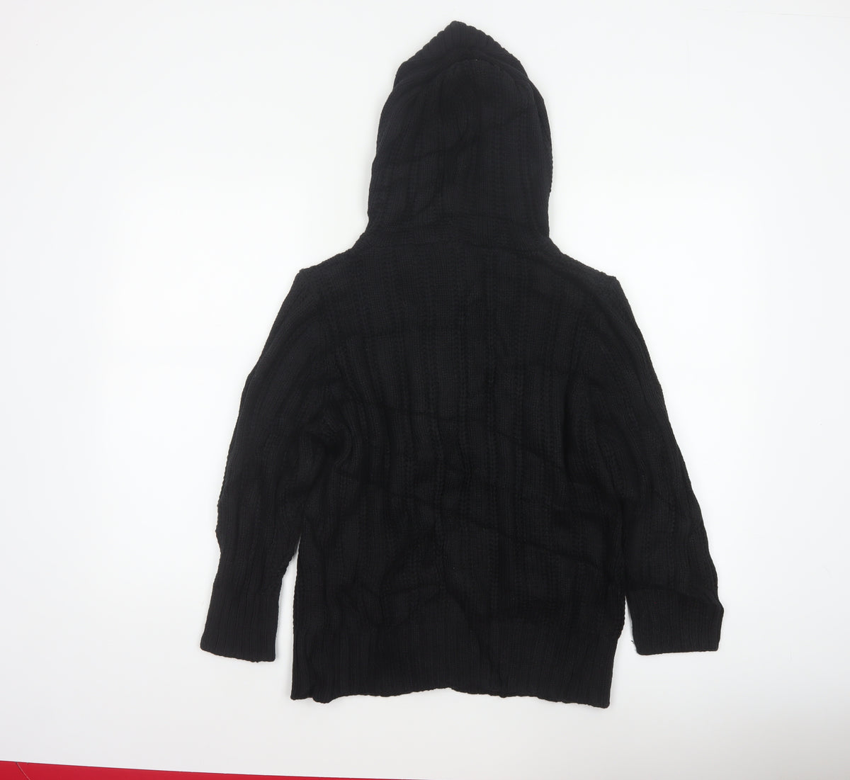 Marks & Spencer Women Black Size 18 Hooded Cable Knit Cardigan