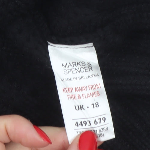 Marks & Spencer Women Black Size 18 Hooded Cable Knit Cardigan