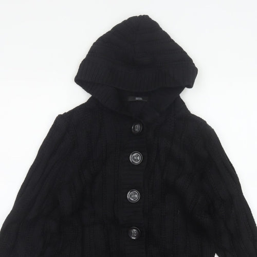 Marks & Spencer Women Black Size 18 Hooded Cable Knit Cardigan