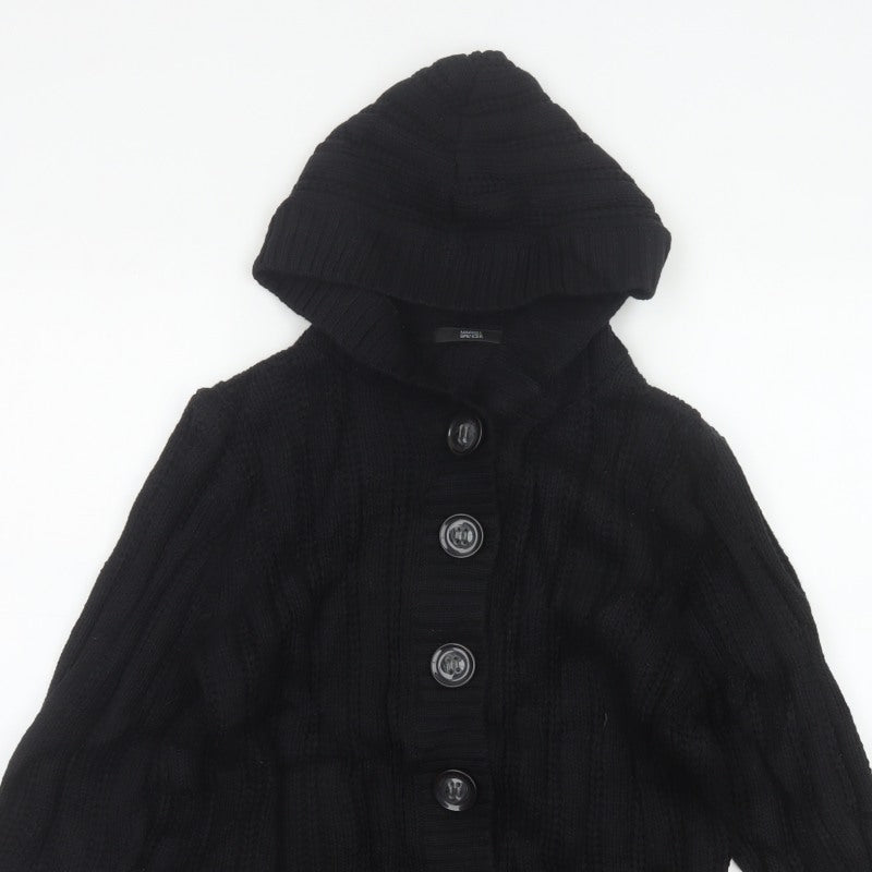 Marks & Spencer Women Black Size 18 Hooded Cable Knit Cardigan