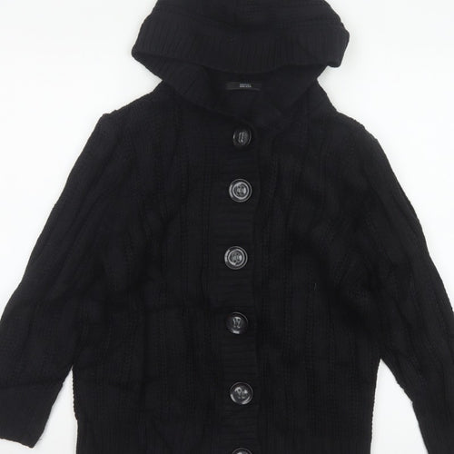 Marks & Spencer Women Black Size 18 Hooded Cable Knit Cardigan