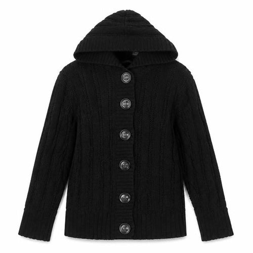 Marks & Spencer Women Black Size 18 Hooded Cable Knit Cardigan
