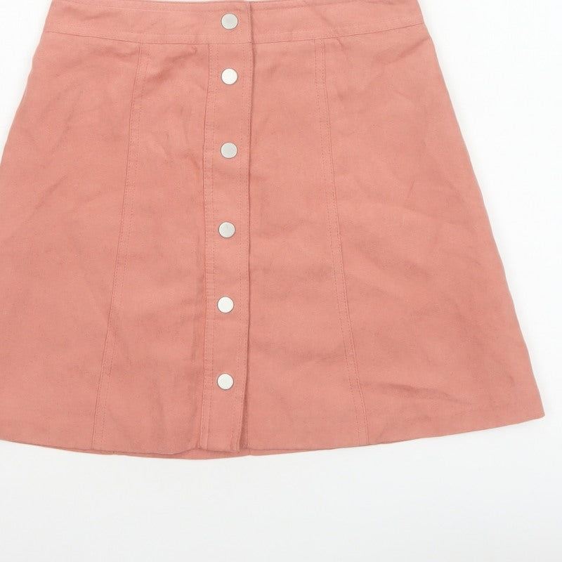 Divided H&M Women’s Pink UK 8 A-Line Button Front Mini Skirt