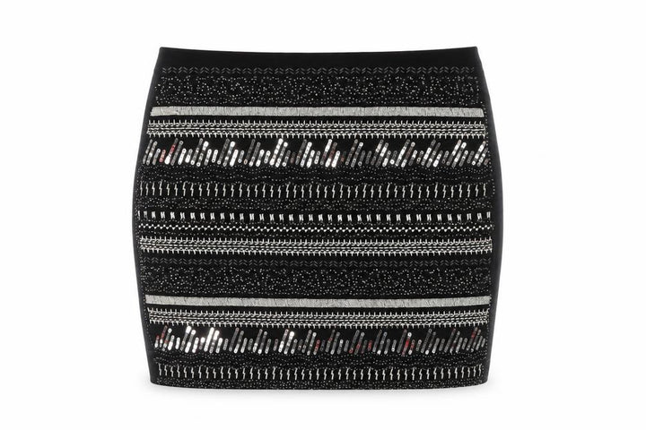 H&M Women Black UK 8 Straight Pencil Sequin Geometric Mini Skirt