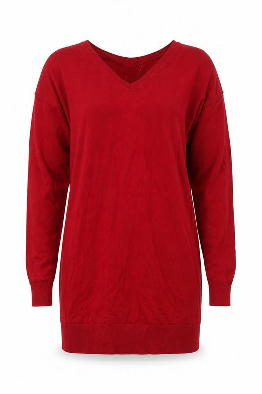 Next Women’s Red Size 10 Merino Wool V-Neck Long Sleeve Tunic Jumper