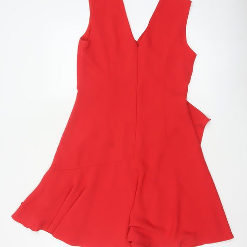 Reiss Women Red UK 10 Fit & Flare Ruffle V-Neck Cocktail Dress