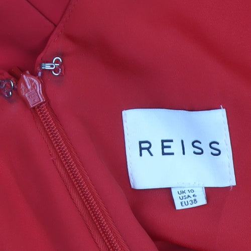 Reiss Women Red UK 10 Fit & Flare Ruffle V-Neck Cocktail Dress