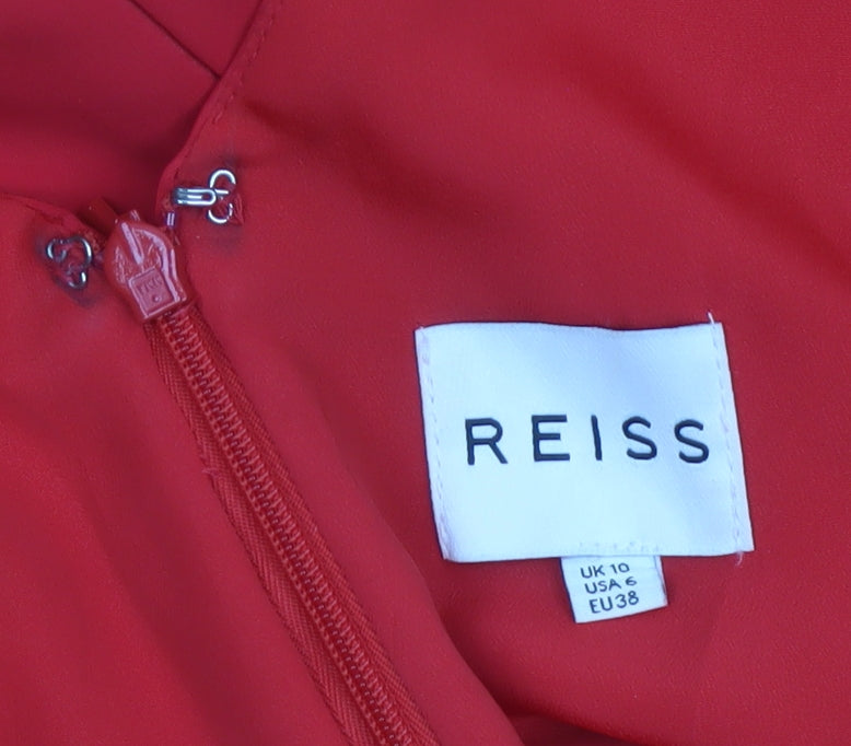 Reiss Women Red UK 10 Fit & Flare Ruffle V-Neck Cocktail Dress