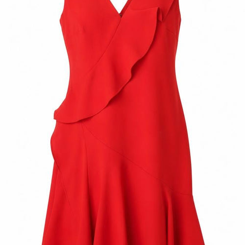 Reiss Women Red UK 10 Fit & Flare Ruffle V-Neck Cocktail Dress