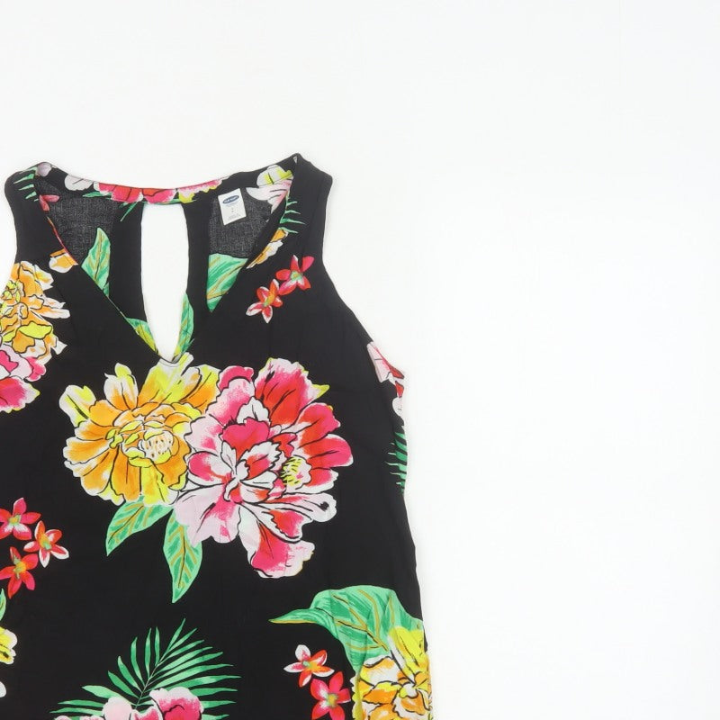 Old Navy Women Black Floral Keyhole Tank Top Size S UK 10