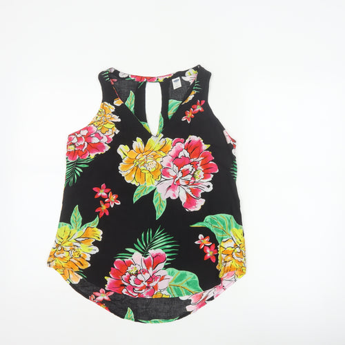 Old Navy Women Black Floral Keyhole Tank Top Size S UK 10