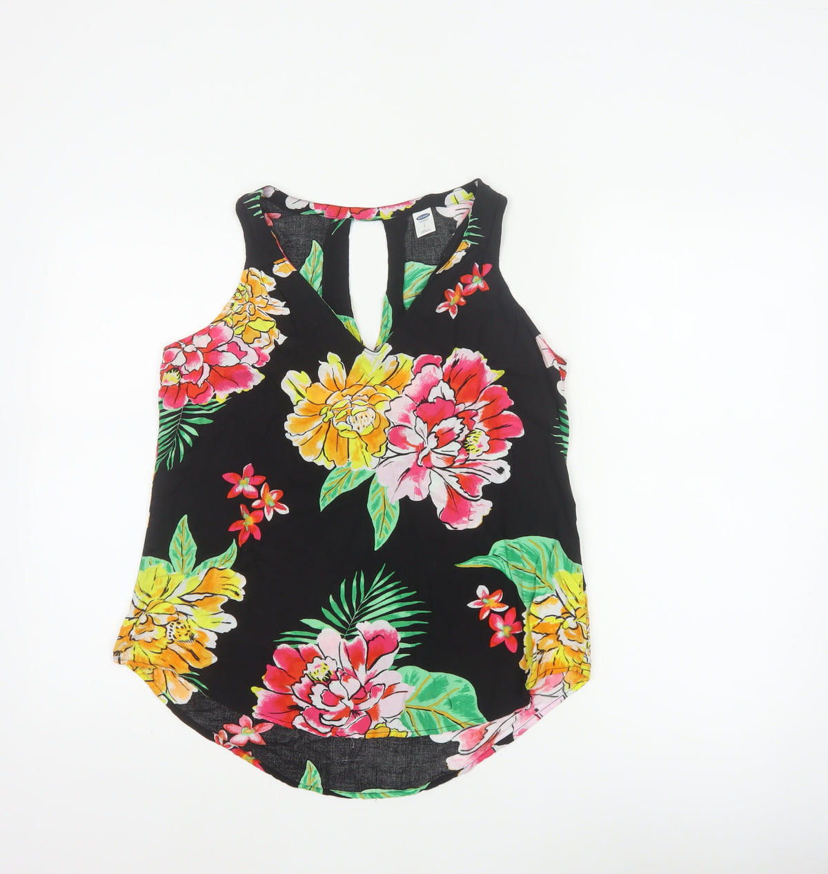 Old Navy Women Black Floral Keyhole Tank Top Size S UK 10