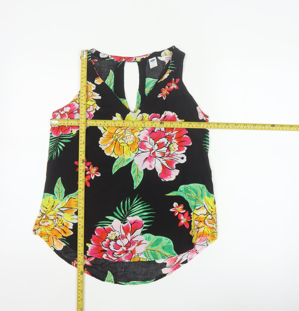 Old Navy Women Black Floral Keyhole Tank Top Size S UK 10