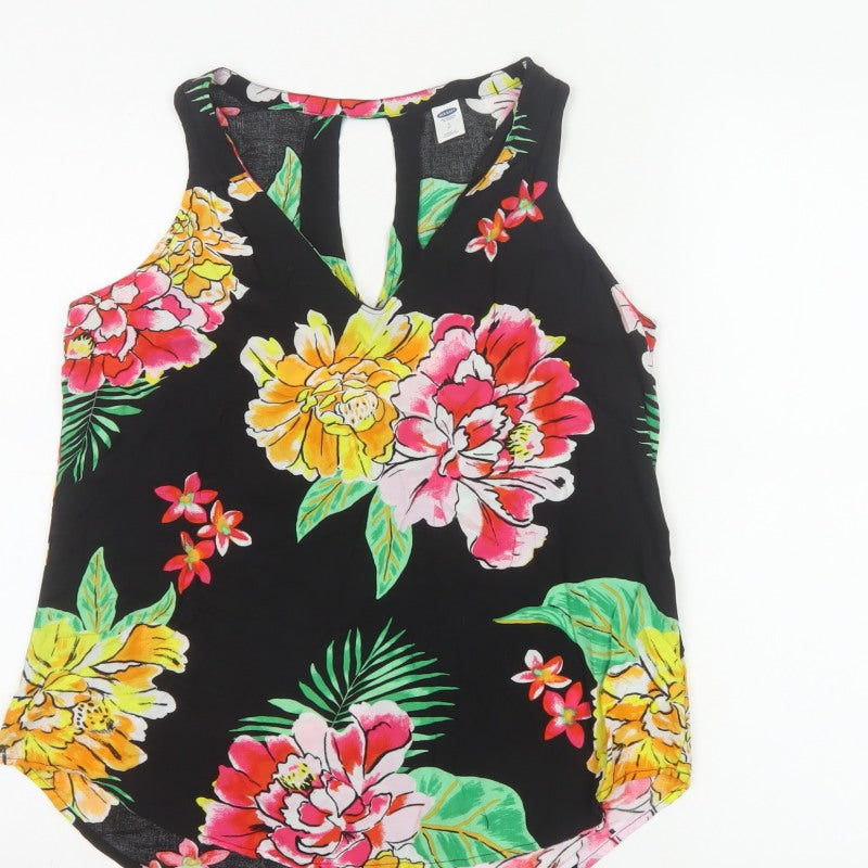 Old Navy Women Black Floral Keyhole Tank Top Size S UK 10