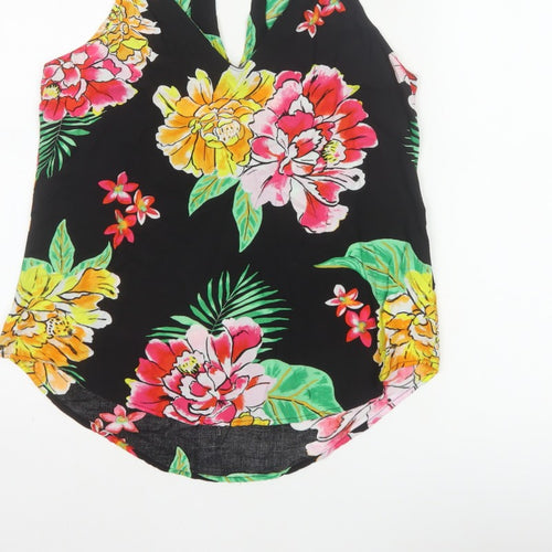 Old Navy Women Black Floral Keyhole Tank Top Size S UK 10