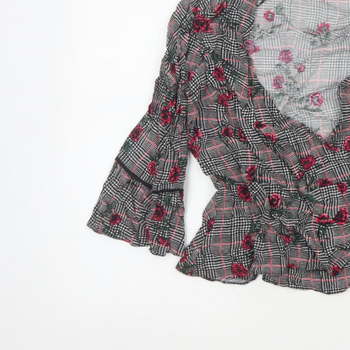 Red Herring Women’s Multicoloured Size 12 Floral Check Wrap Blouse