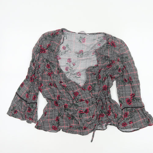 Red Herring Women’s Multicoloured Size 12 Floral Check Wrap Blouse
